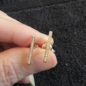 14K Rose Gold And Diamond Bar Earrings With Twist Backing